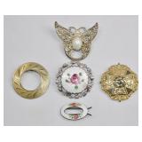 Vintage Brooch & Scarf Clip Lot 5 pcs