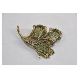 Vintage Jade Chip Floral Brooch