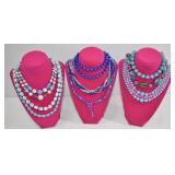 Blue Tone Bead Necklaces Lot 9pc