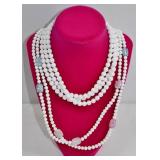 Vintage White Glass Bead Necklaces 2pc