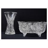 Pinwheel Cut Crystal Vase & Footed Bowl