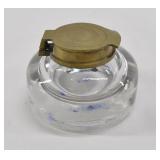Vintage Glass Inkwell w Brass Flip Lid
