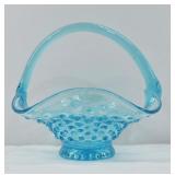 Blue Hobnail Glass Basket w Handle