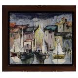 Jean De Bomainq Harbour Village Oil On Canvas