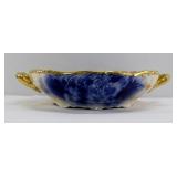 Flow Blue Serving Bowl w Handles 11'