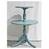 Distressed Blue Tiered Pedestal Table