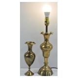 Brass Lamp & Vase Set 13' H