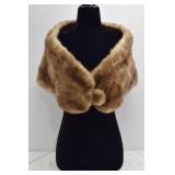 Vintage Fur Stole Wrap w Pom Detail