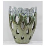 Art Pottery Pierced Vase Green Glaze