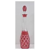 Vintage Cranberry Cut to Clear Glass Decanter