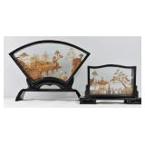 Chinese Cork Diorama Pair w Stand