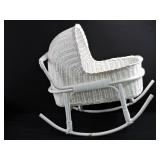 White Wicker Doll Rocking Cradle