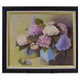 Lillian Love Hydrangeas w Blue Vase Oil on Canvas
