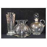 Cambridge Glass Floral Silver Overlay 3pc Set