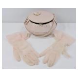 Vintage Pink Hat Box Purse w Gloves