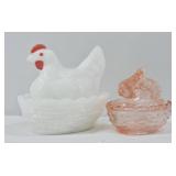 Hen on Nest & Rabbit Glass Dishes 2pc Lot