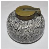 Vintage Speckled Ceramic Inkwell Brass Lid