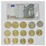 Euro Coins &ï¿½5 Banknote Lot 14 pcs