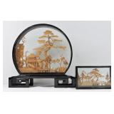 Chinese Cork Diorama Pair w Stand