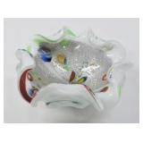 Art Glass Dish w Silver Foil & Confetti