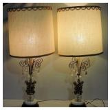 Pair Cherub Crystal Drop Table Lamps