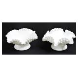 Pair Milk Glass Hobnail Ruffled Bowls