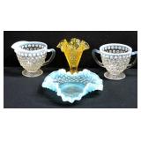 Hobnail Glass Lot Vase Bowl Creamer Sugar