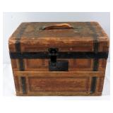Vintage Wooden Storage Chest w Iron Strap
