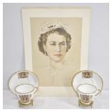 Royal Portrait Cups & Signed Print Set