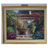 C. Young Garden Fountain Courtyard Oil On Canvas