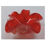 Art Glass Red Bowl w Gold Fleck 5'