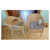 Pair of Wicker Accent Armchairs with Seat Cushions