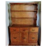 intage Maple Hutch Cabinet with Open Shelving