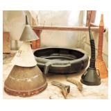 Assorted Funnels & Automotive Oil Pan & Spouts
