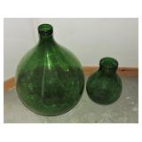 Pair of Green Glass Demijohn Bottles