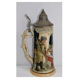 German Ceramic Beer Stein with Pewter Lid