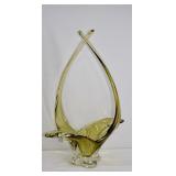 MCM Signed Chalet Art Glass Basket Amber Gold