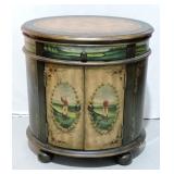 Hand-Painted Oval Cabinet w Golf Scene Motif