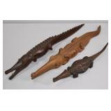 3 Hand-Carved Wooden Crocodile Figures