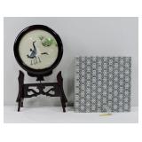 Asian Crane Porcelain Plaque with Stand