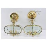 2 Brass & Etched Glass Two-Light Wall Sconces