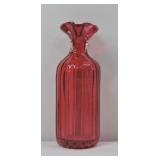 Vintage Cranberry Glass Ribbed Vase
