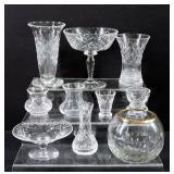 10 Pc Assorted Cut Crystal & Glass Vases