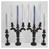 Turned Wood Candelabra & Candlestick Set