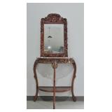 Ornately Carved Marble-Top Console Table & Mirror