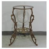 Large Ornate Cast Iron & Glass Candle Holder