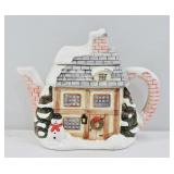 Christmas Cottage Ceramic Teapot