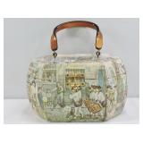 VTG Decoupage Colonial Box Purse - Lucite Handle