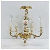 French Provincial Porcelain & Brass Chandelier