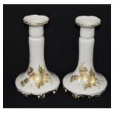 Limoges France Porcelain Gilt Thistle Candlesticks
